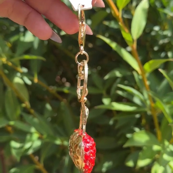 Red and Gold Cherry Keychain with red rhinestones NWT - Picture 4 of 9